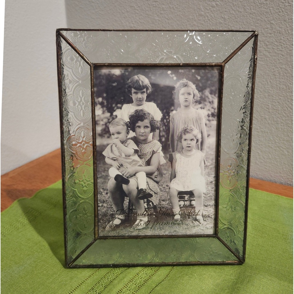J. Devlin Glass Art Picture Frame 5x7 Embossed Stained Glass Free Standing
